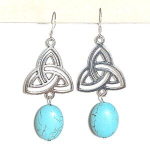 2/$20, Genuine Dyed Howlite Triqueta Sterling Silver Dangle Earrings